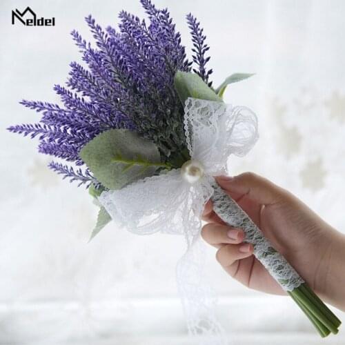 Meldel Wedding Bouquet Artificial Silk Lavender Flower Bunch of Flowers Purple Bridesmaid Sister Holding Flower Wedding Supplies