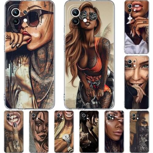 Soft Clear Case For Xiaomi Mi Poco X3 NFC 10T Pro M3 Note 10 Lite 11 F3 9T F3 CC9 TPU Silicone Phone Cover Cool Tattoo Girl Capa