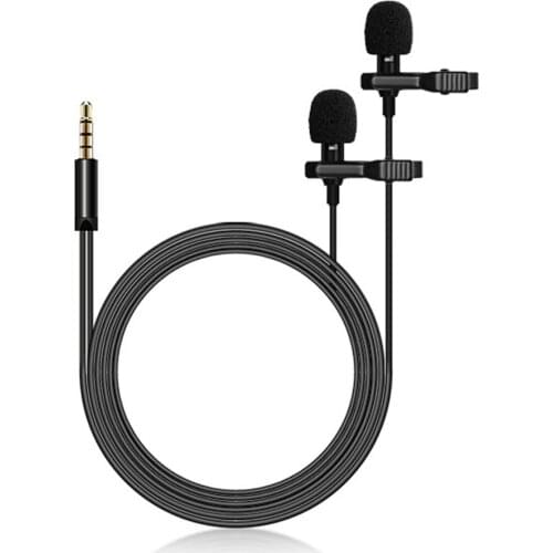 Dual-Head Lavalier Microphone Set Omnidirectional Lapel Clip-on Mini Dual Microphones for Live Streaming Gaming Recording