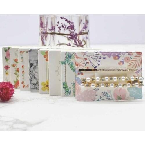 New Hairpin card 5x7cm White marbling paper hair clip card jewelry package flower print paper hairclaw oranments display card
