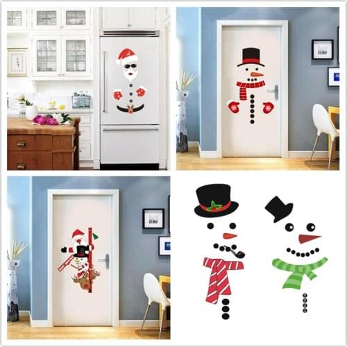 New Year Christmas Stickers Living Room Door Window Fridge Xmas Santa Claus Decals Showcase Glass Cupboard Snowman Sticker
