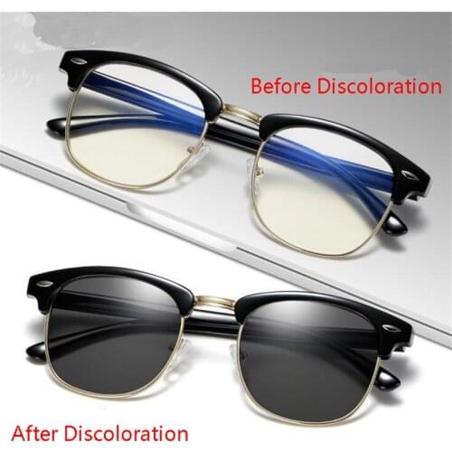 Day and Night Dual-use Discoloration Optical Glasses Frame Women Clear Mirror Blue Light Blocking Photochromism Eyeglasses Men