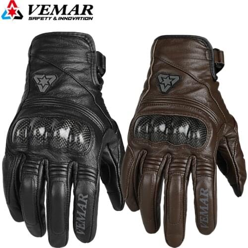 Vemar Retro Motorcycle Riding Gloves Full Finger Goat Leather Motocross Gloves Summer MTB Biker Cycling Gloves For Men Women