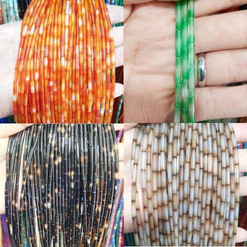3x12mm Semi-precious Stone Loose Beads Strand Cylindrical Pipe Beads DIY Bracelet Necklace Accessories 4 Colors for Choice