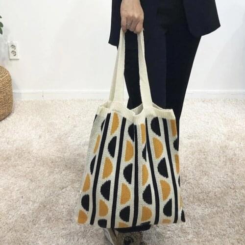 Female Casual Crochet Top-handle Tote Bag Women Teenager Korean Fashion Retro Leisure Soft Knitting Shopping Shopper Handbag
