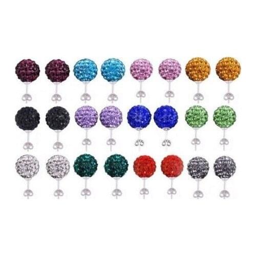 Fg54e 10mm Clay Mixed 20 Color BRI Crystal Micro Pave Disco Ball Silver Plated crystal Earrings Stud crystal