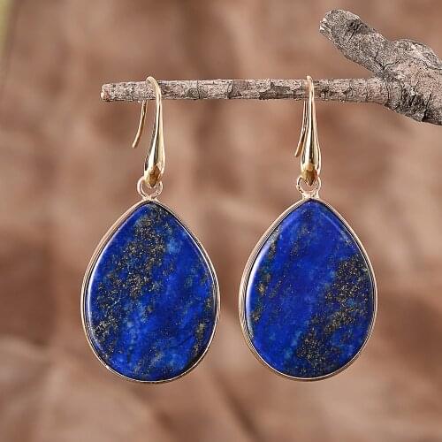 Natural Blue Stones Oval Water Drop Hook Earrings Statement Ladies Jewelry