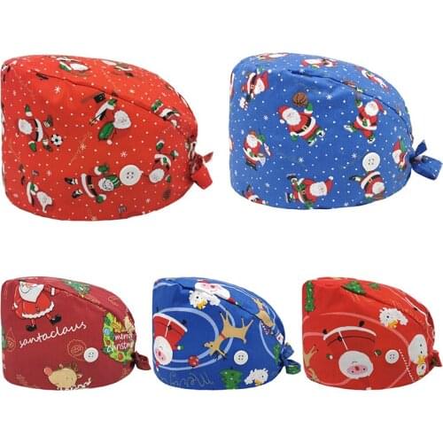 Christmas scrubs caps Santa Claus Print cap Pet Grooming Agency Work Scrubs Beauty Work Hats Lab nursing cap gorros enfermeria