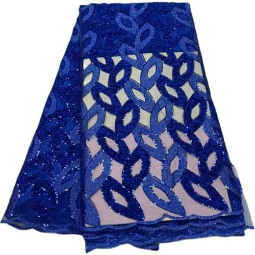 Blue Color Sequins Design French Tulle Lace Top Quality Shinny Fabric JRB-5.21071201 Nigerian Material for Fashion Show Dress