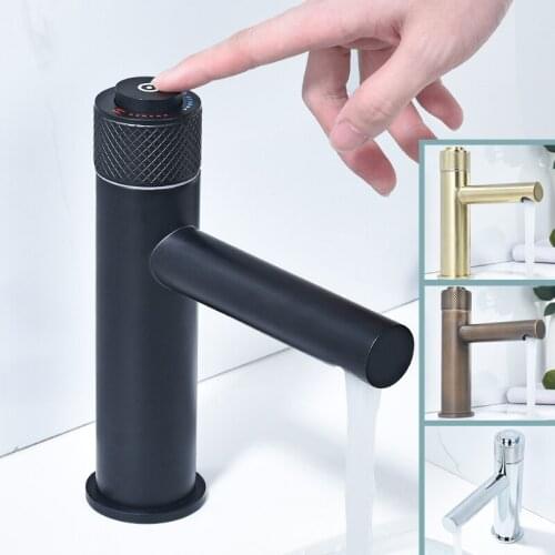 Knurling Handle Push-Button Faucet Bathroom Hot Cold Mixer Gold Black Chrome Antique Copper Brass Wash Basin Faucet Deck Mounted