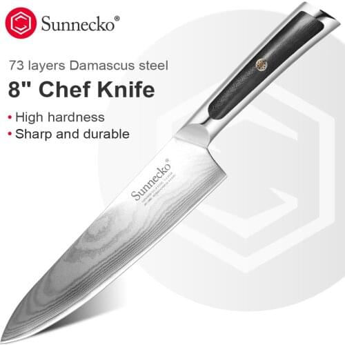 Sunnecko Profession 8" inch Chef Knife Japanese VG10 Core Steel Blade Razor Sharp Damascus Kitchen Knives G10 Handle Meat Cutter
