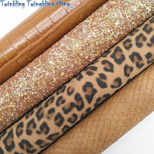 Tan Glitter leather, Leopard Suede, Crocodile Embossed Synthetic Leather For Bow A4 21x29CM Twinkling Ming KM275