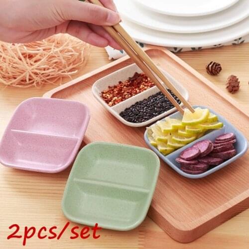 2pc/set Wheat Straw Seasoning Dish Multi-purpose Drain Dish Calvings Sauce Vinegar Tableware Dinner Plates Sauce Dip Dish