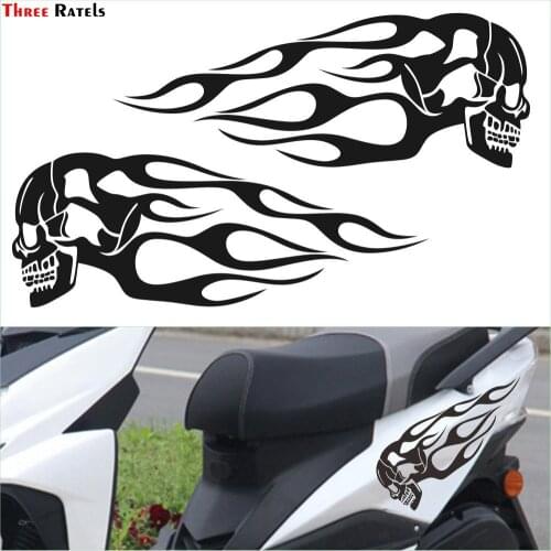 Three Ratels FD8 Car Sticker Motorcycle Skull Flame Stripe Gas Tank Vinyl Decals Universal Sticker For Car Motorbike Truck