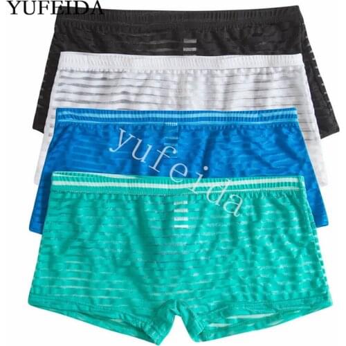 4PCS/Lot Sexy Men Boxer Shorts Ultrathin Striped Mesh See Through Underpants Slip Homme Panties Mens Underwear Boxers Trunks