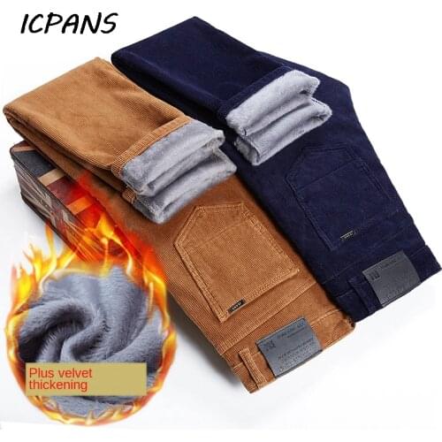 ICPANS Fleece Velvet Corduroy Trousers Thicken Warm Winter Pants Men Straight Slim Casual Pant 2020 Winter