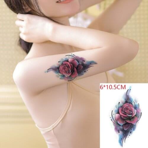 Waterproof Temporary Tattoo Sticker Color Rose Flower Body Art Flash Tattoo Fake Tattoo for Women Men