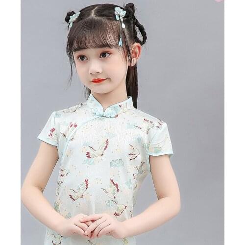 4-14 Year Children Girl Clothing Chinese Hanfu Tang Suit Dress Cheongsam For Baby Kids