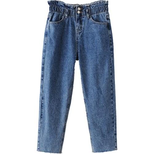 Womens Denim Pants Ladies Casual Loose Jeans Trousers High Elastic Waist Bottoms