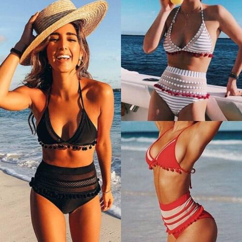 Push Up Bikinis Women Lace Patchwork Swimsuits Strap Halter Swimwear Thong High Leg Biquini Bathing Suits Cut Out Beachwear 2021