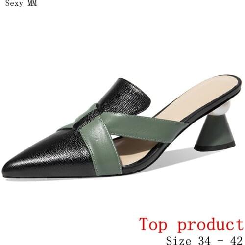 Women High Heels Slingbacks Pumps High Heel Shoes Woman Party Shoes Kitten Heels Genuine Leather Small Plus Size 34 -40 41 42