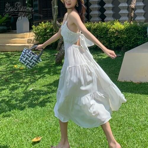 2021 New Strapless V-neck Solid Women Dress Beach Dress for Women Bohemian High Waist Long Summer Lady Dresses Vestidos 8633 50