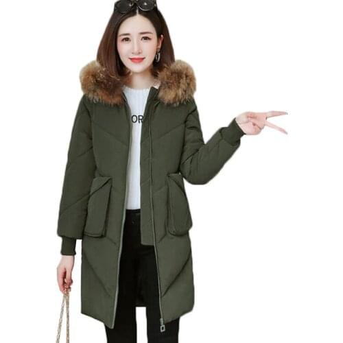 Winter Jacket Coat Women Parkas New Thicke Warm Down Cotton Jacket Hooded Faux Fur Collar Mid-long Cotton-padded Jacket Female