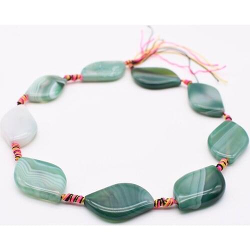 2strands/lot 36x21mm Natural smooth Green striped agate, irregular shape For DIY Necklace Jewelry Making Loose 15" Free Shipping