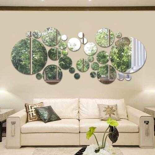 26pcs 3D Acrylic Round Mirror Stickers Self Adhesive Wall Tiles Art Decal Mirror DIY Free Combination For Home Wall Decor