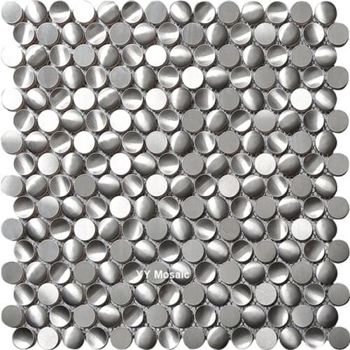 3 Colors Round Coin Modern Style Stainless Steel Metal Mosaic Tiles Kitchen Backsplash Home and Store Wall Tile