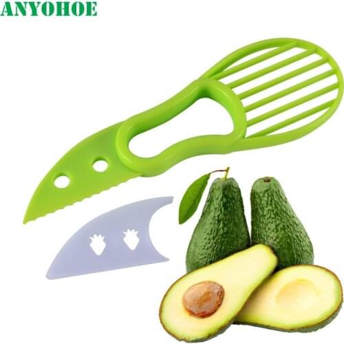 3-in-1 Avocado Slicer Cutter Shea Corer Butter Pulp Separator Fruit Cutter Peeler Plastic Knife Kitchen Vegetable Tools Gadgets