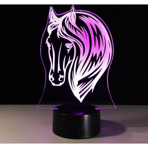 Lovely Horse 3D Lamp 7 Color Change LED USB Acrylic Small Night Light Indoor Atmosphere Lamp Kids' Toys And Gifts