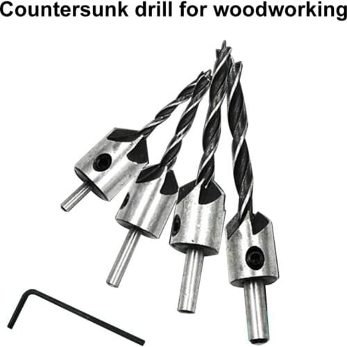 4Pcs/7Pcs Flute Countersink Drills Bits Countersunk Head Drilling Bit Set 3 Tips Woodworking Drill 3,4,5,6,7,8,10mm