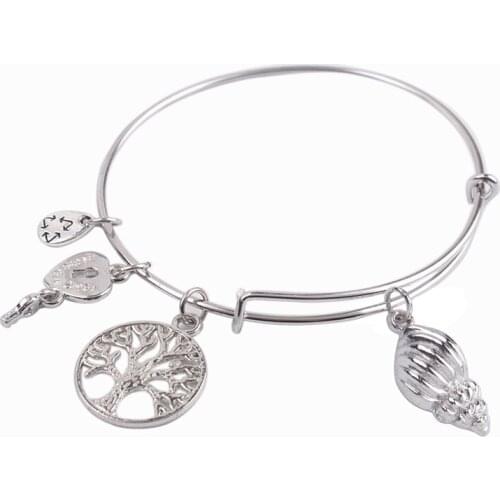 5PCS Silver Color Tone Expandable metal Wire Conch Charm Bracelet Bangle #91282