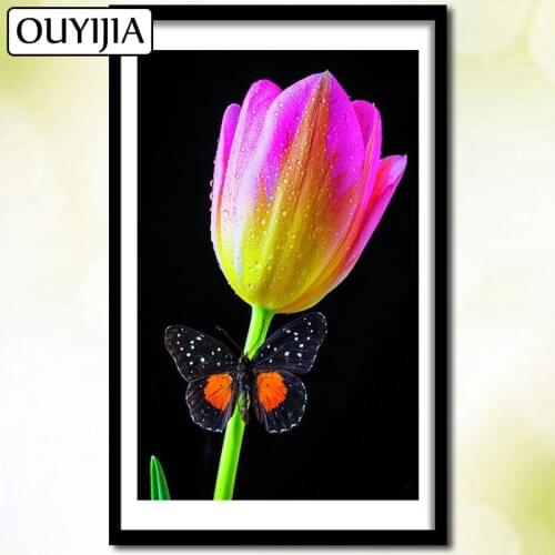 5D DIY Diamond Painting Full Square Butterfly OUYIJIA Animals Picture Of Rhinestones Mosaic Flower Diamond Embroidery Sale Tulip