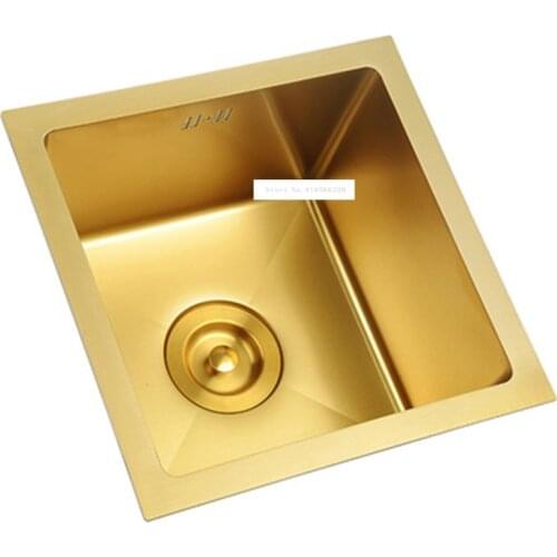 DQ3636 Small Size Bar Counter Vegetable Washing Basin Golden Nano Hand-Made Single Slot Groove Kitchen Stainless Steel Sink
