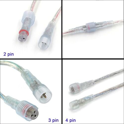 Free Shipping 2 Pin 3 Pin 4 pin Waterproof Cable Transparent LED connector Male Female Plug For 5050 3528 SMD LED Strip Light