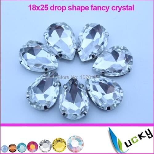 Free shipping 36pcs 18x25mm drop shape crystal gemstones clear color strass chatons sew on rhinestones with setting for dress