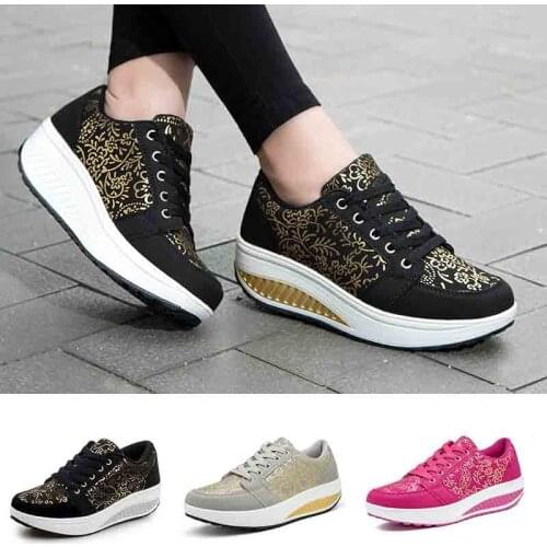 Bjakin Black Gold Sport Sneakers for Woman High Heels Wedge Running Shoes Platform Height Increasing Female Athletic Shoes 35-42