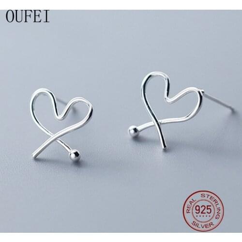 Gift Heart Stud Earring For Women 925 Sterling Silver Girl Earrings Bead Simple Charm Silver Fine Jewelry Accessories