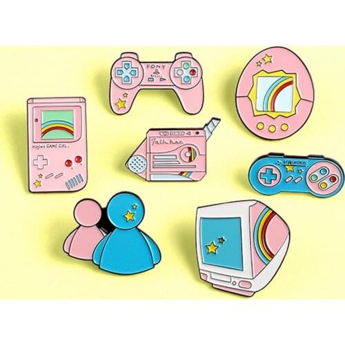 7 styles Pink Game Machine Game Handle controller Brooch Classic Cartoon Game Console Lapel Enamel pins Brooches Badges Bags pin