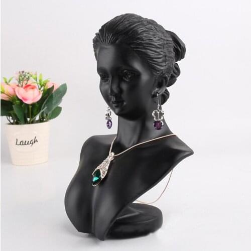 Black Resin Mannequin Bust Beauty Gift Jewelry Necklace Pendant Earring Display Stand Holder Show Decorate Jewelry Display Shelf