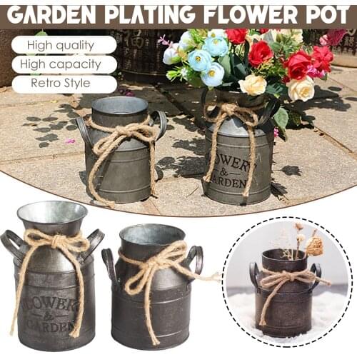 Garden Plating Flower Pot Vintage Tin Bucket Flower Vase Retro Shabby Iron Milk Jug Succulent Planting Display Stand Декор Дома