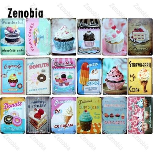 Cupcake Vintage Metal Poster Tin Sign Dessert Retro Plaque Metal Poster Cafe Decoration Decorative Wall Art Plates Home Decor