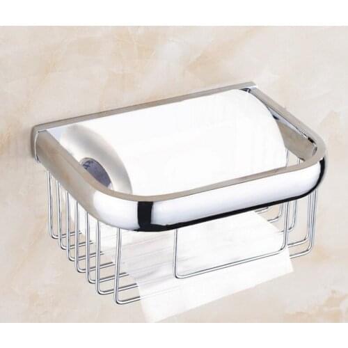 Toilet Paper Holder Wall Mounted Chrome Brass Roll Tissue Box Bathroom Toilet Paper Holder Basket BD571