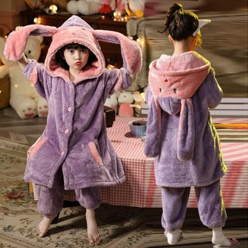 Teens Children Fleece Pajamas Winter Thicken Warm Flannel Sleepwear Girls Coral Fleece Baby Pijamas Big Kids Homewear