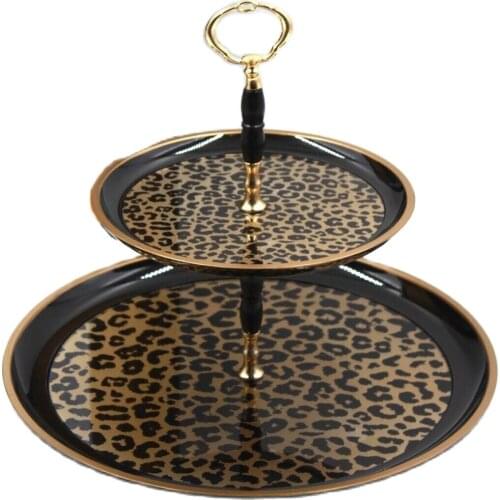 Leopard European Tray Holiday Party Two-layer Fruit Plate Dessert Candy Dish Cake Stand Self-help Display Home Table Decoratio