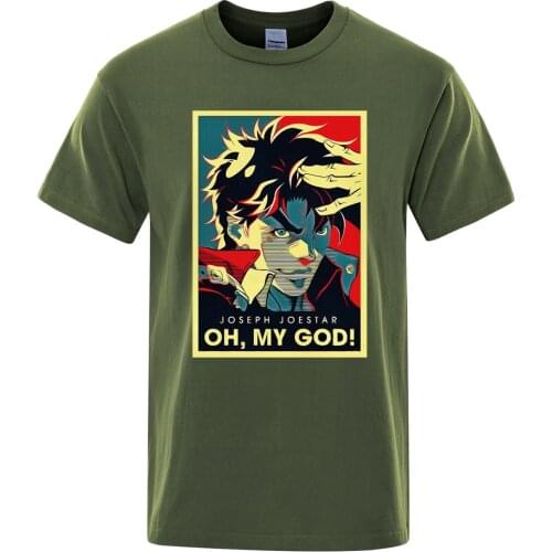 Joestar Joseph OH MY GOD letter Men T-Shirt Jojo Bizarre Adventure Vintage Tshirts Man Summer Cotton Streetwear Male Tops Tees