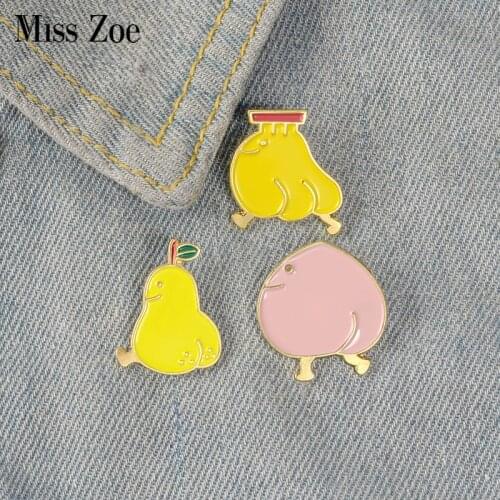 Walking Fruit Enamel Pin Custom Funny Pear Banana Peach Brooch Shirt Lapel Bag Cartoon Badge Jewelry Gift for Kids Friend