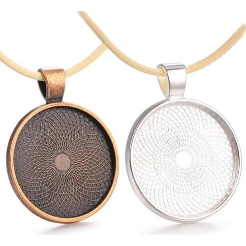 JUYA 1/5/10pcs 25mm Cabochon Cameo Tray Bezel Blank 45mm Genuine Leather Rope Pendant Necklace Base Setting DIY Jewelry Making